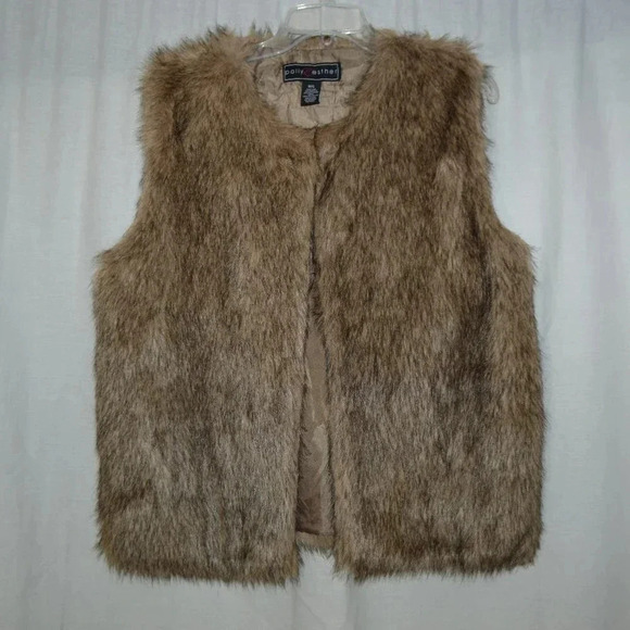 Polly & Esther Jackets & Blazers - Polly Esther Women Brown Faux Fur Vest M/L
